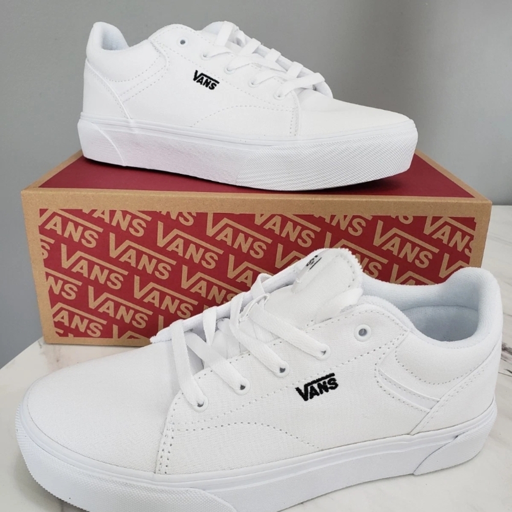 Vans Canvas Seldan Low Cut Design Platform Sneaker-White Kids